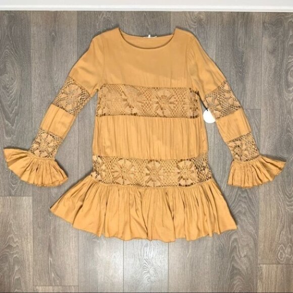 Tularosa Revolve Berkley Mini Dress Ruffle Long Sleeve Saffron Yellow Size XS - Picture 2 of 15